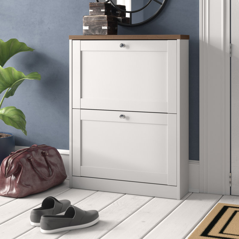 Harry 8 Pair Flip Down Shoe Storage, White / Oak