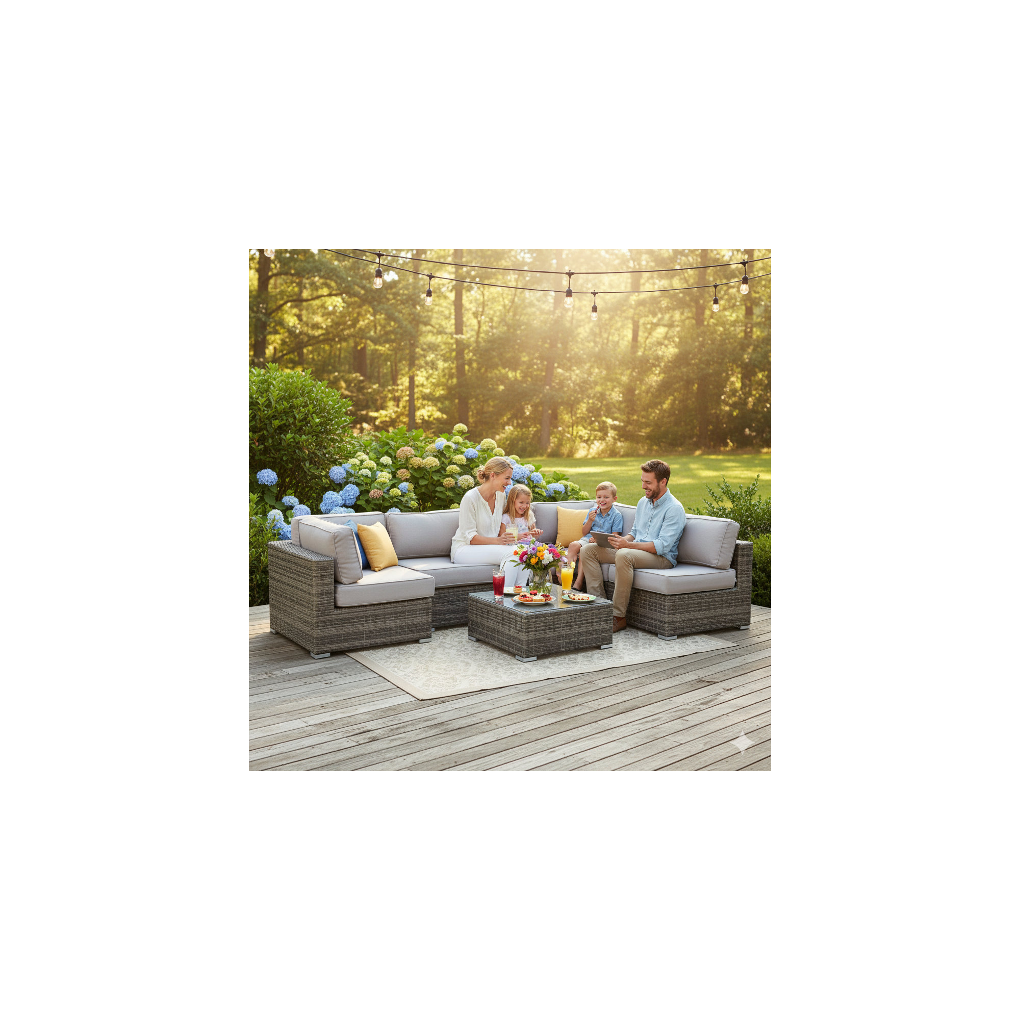 Estes Rattan Wicker Fully Assembled 6 - Person Seating Group with Sunbrella Cushions, Sunbrella Taupe