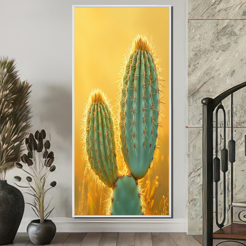 Cactus martellish dans la lumière du matin I - Cactus, reproduction sur toile, H 60 po x l 28 po, Blanc