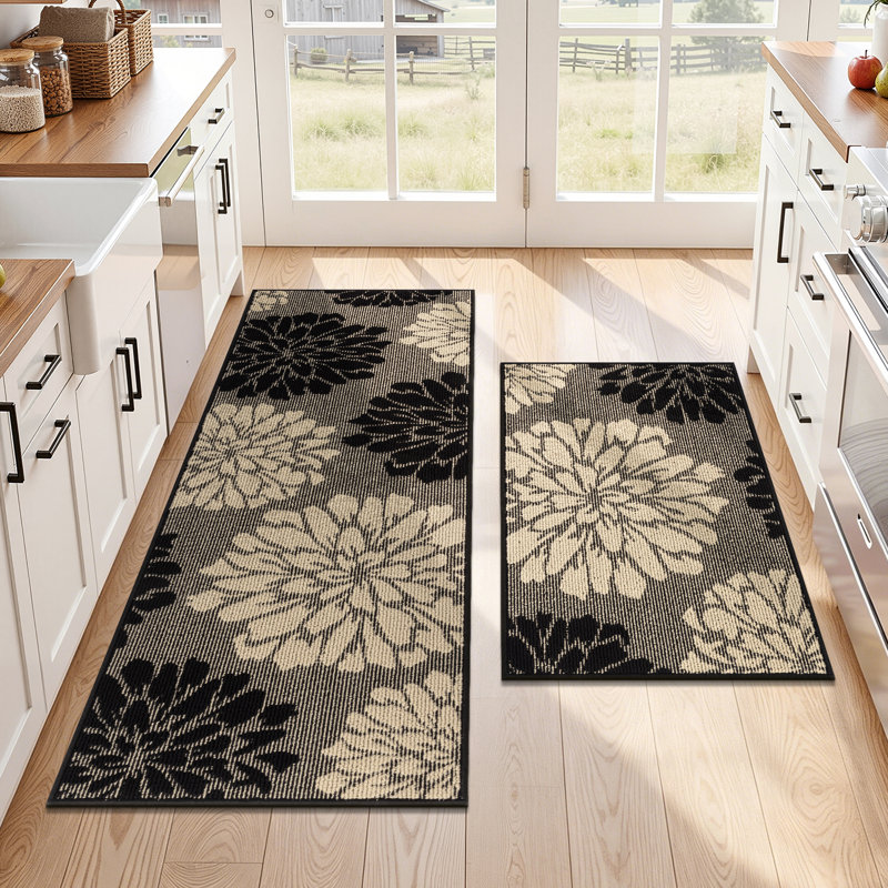 Tapis de cuisine texturé 2 pièces, Noir