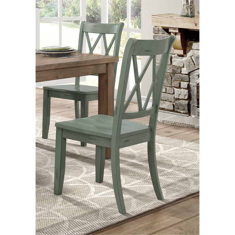 Ensemble de 2 chaises d'appoint de style décontracté sarcelle à finition double X, Sarcelle
