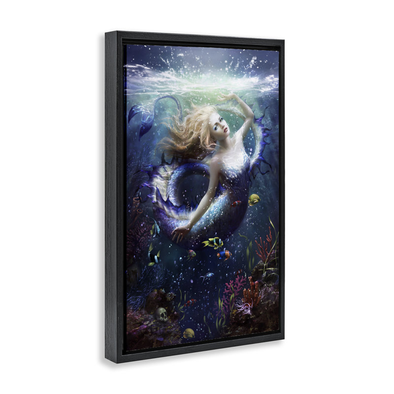 Cadre flottant Deep Sea Mermaid, design par Melanie Delon, Cadre flottant noir de jais, H 25 po x l 17 po