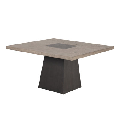 Square Wooden Dining Table With Cone-Shaped Pedestal Base In Rustic Oak And Dark Walnut