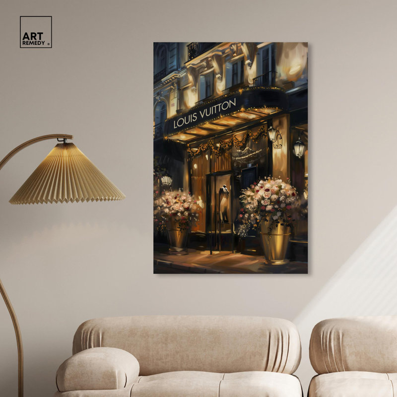 «Elegant Night Storefront» par Art Remedy, Toile tendue sur cadre, Ne s’applique pas, H 45 po x l 30 po
