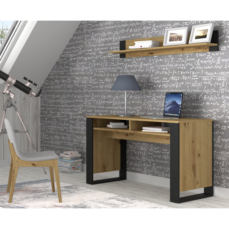 Nouran 120Cm W Rectangle Writing Desk, Beige/Black