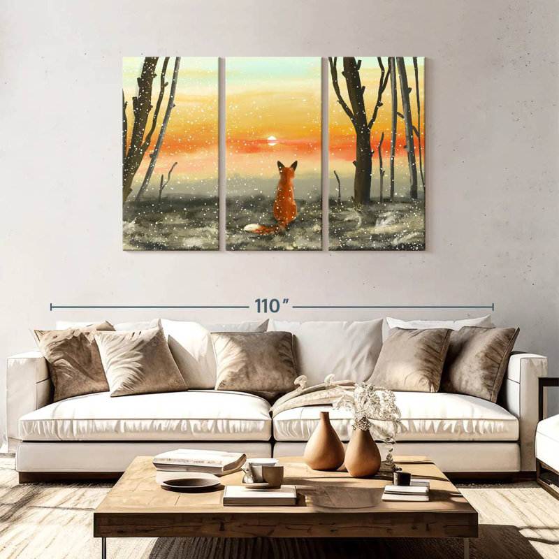 Fox Watching Winter Sunset, 48" H x 74" W