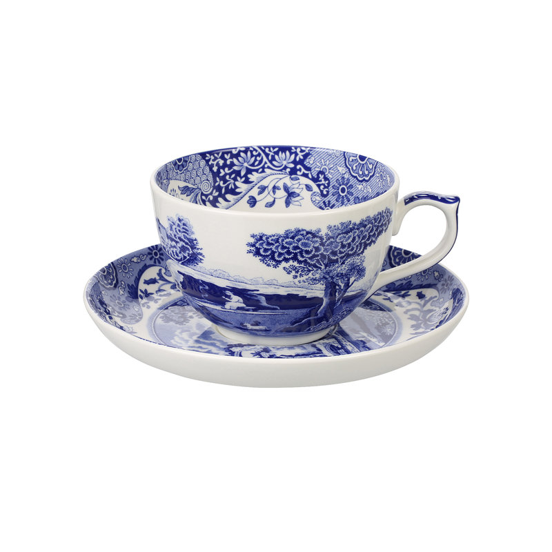 Blue Italian Jumbo Cup & Saucer Boxed Set