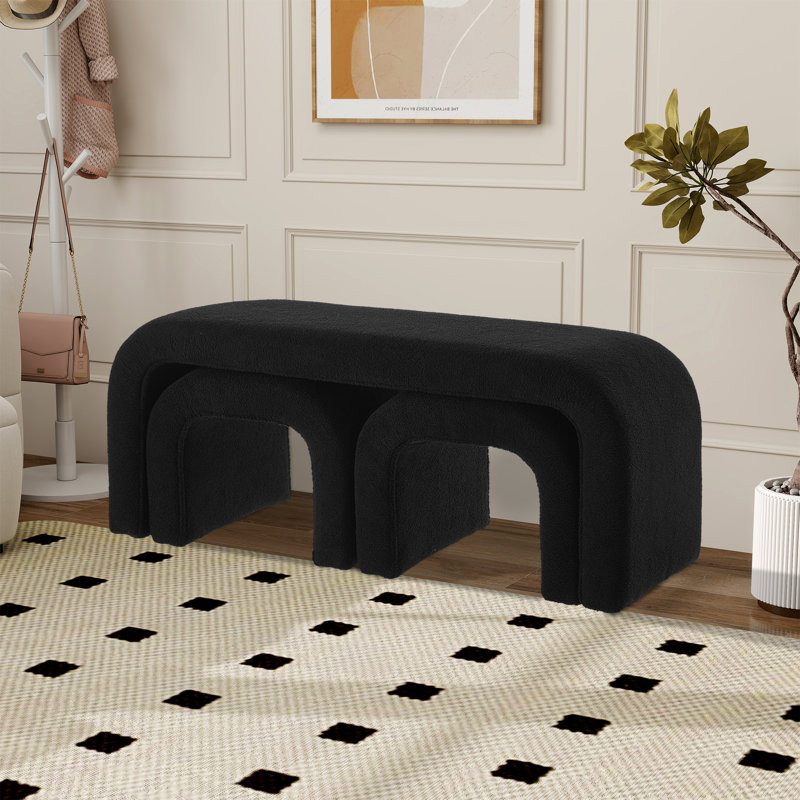 Banc rembourré de 43,98 po avec tabourets, Noir