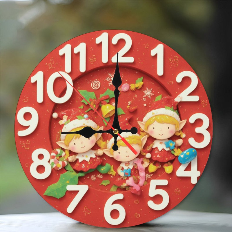 Horloge de Noël-Face-Avec-Elfes