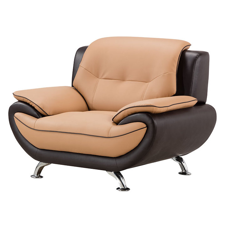 Sulayman 50" Wide Vegan Leather Armchair, Yellow/Brown Faux Leather