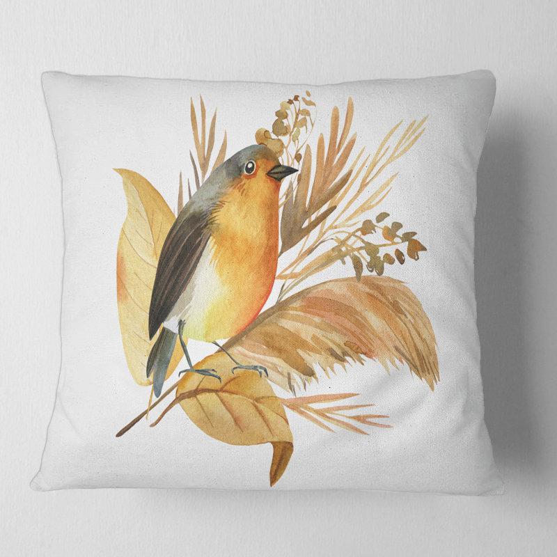 Housse et insert d'oreiller carré Robin Bird and Flowers, 18" x 18"