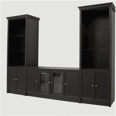 U-Can 128.2" W Wall Unit Entertainment Center with Bookshelves for TVs up to 80", Modern TV Stand Media Console with tempered glass  Cabinets,  and Adjustable Shelves for Living Room