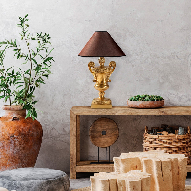 Elegant Baroque Table Lamp, Gold Finish, 19.7 x 19.7 x 30.3 inches | 100% Polyester Fabric Shade, Cap Size: Ø4.7 x H9.8 inches | E27 Socket, Max 40W | Perfect for Glam Home Decor, Stylish & Functional Lighting