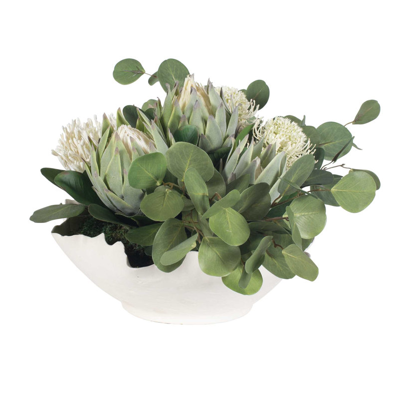 Uttermost Protea Blooms White Bowl Centerpiece