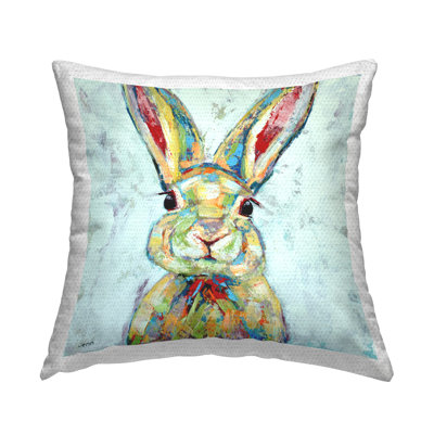 Bunny Rabbit Animal Portrait Outdoor Printed Pillow by Jen Seeley