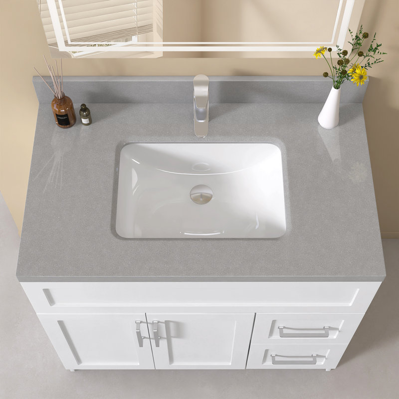  Comptoir de meuble-lavabo en pierre reconstituée de 36 po x 22 po avec comptoir intégré en faux bois avec dosseret de 4 po pour Mordern Barthoom en granit gris