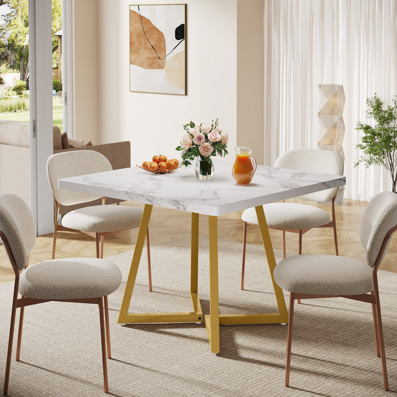 Table de salle à manger 31,5 "pour 2 à 4 personnes, table de cuisine industrielle, Blanc, Doré