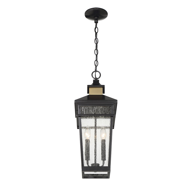 Kingsley 2-Light Outdoor Hanging Lantern in Matte Black with Warm Brass Accents