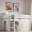 Lit mezzanine avec armoire à deux portes, tablettes ouvertes et panneau noir-49239334