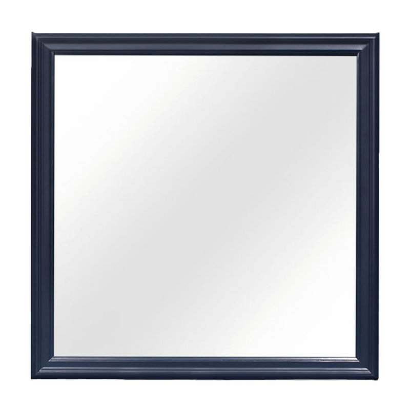 Miroir d'intérieur, miroir carré, miroir de chambre à coucher avec cadre en bois, Bleu