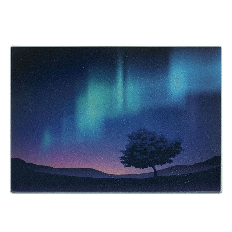 Planche à découper Ambesonne en verre trempé Aurore boréale bleu mauve