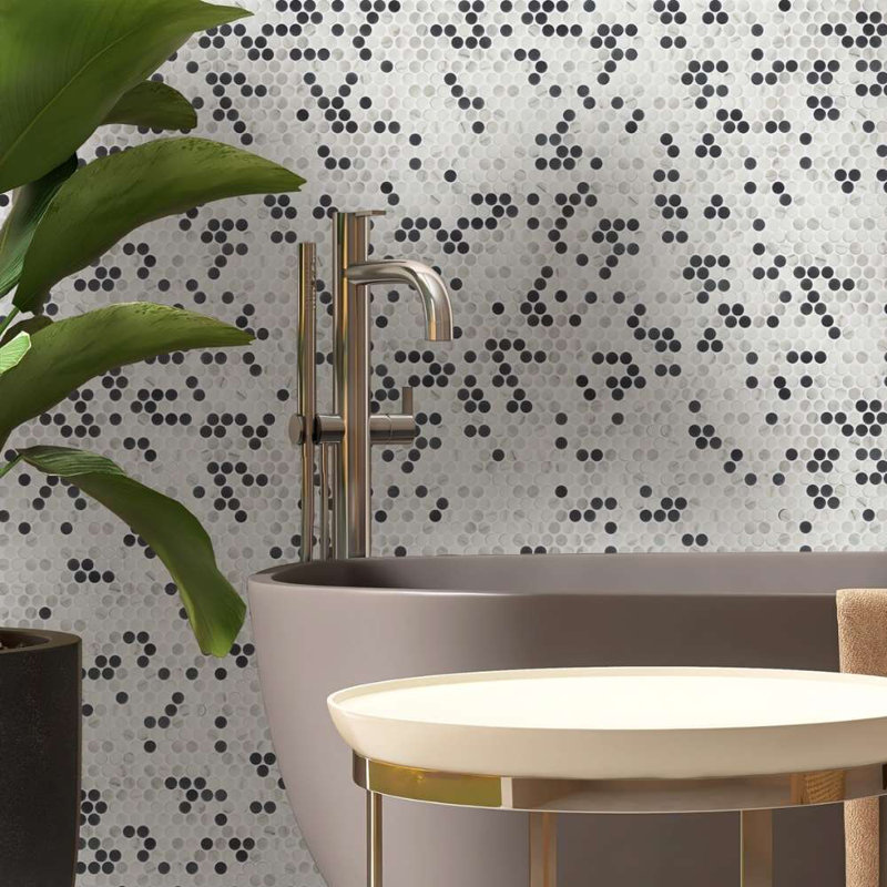 Eterna Penny 12"x12" Recycled Glass Mosaic Tile, Mauna Blis