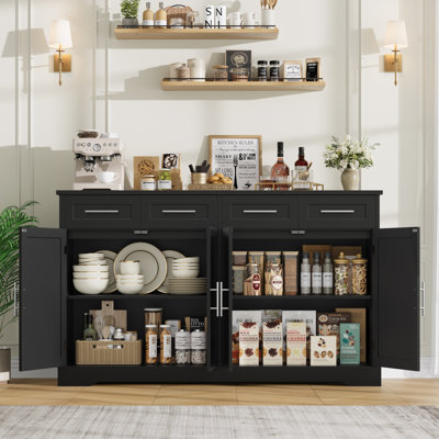 59.3" Wide Buffet Cabinet with Spacious Storage Cabinets, Modern 4-Drawer Sideboard Buffet, Wide Body Dining Room Buffet