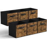 Cube Storage Bins, Cube Storage Organizer With Handles, Foldable Storage Cubes, Cubby Bins, Wood Print Storage Bins, Fit Cube Storage Unit, Rustic Brown, 13 Inch 6-Pack