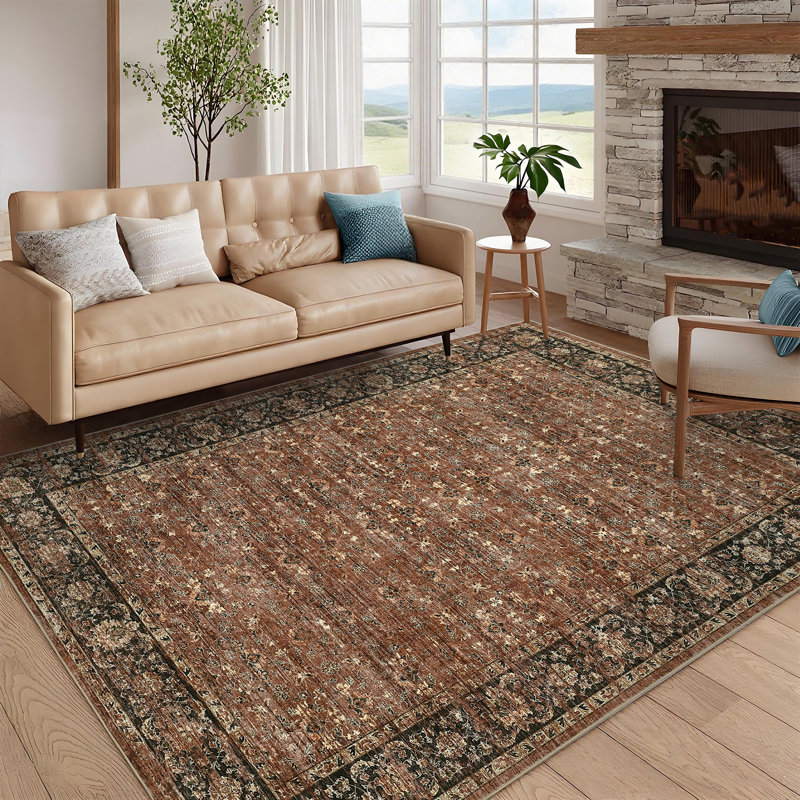 Machine Washable Area Rugs for Living Room, Floral Rugs Oriental Vintage Rugs Distressed Non Slip Stain Resistant Soft Low Pile Carpet for Bedroom Dining Room Nursery Kids Room