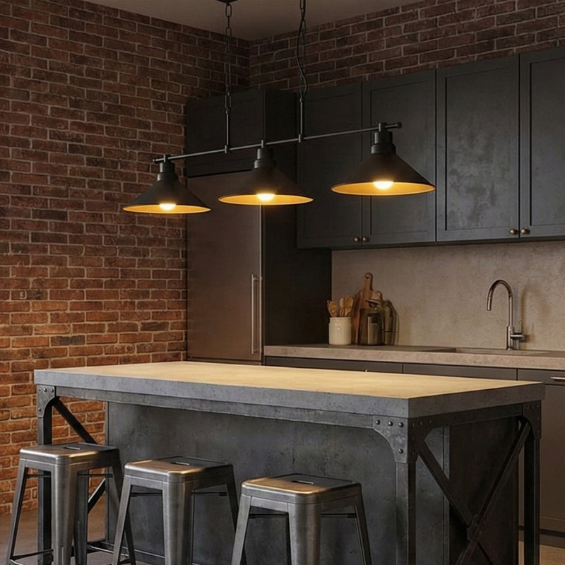 Luminaire suspendu linéaire pour îlot de cuisine 3 lumières Wayfar