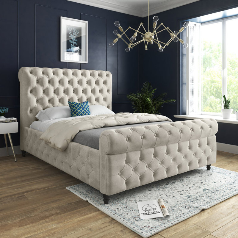 Aleesha Upholstered Bed, Small Single (2'6), Beige