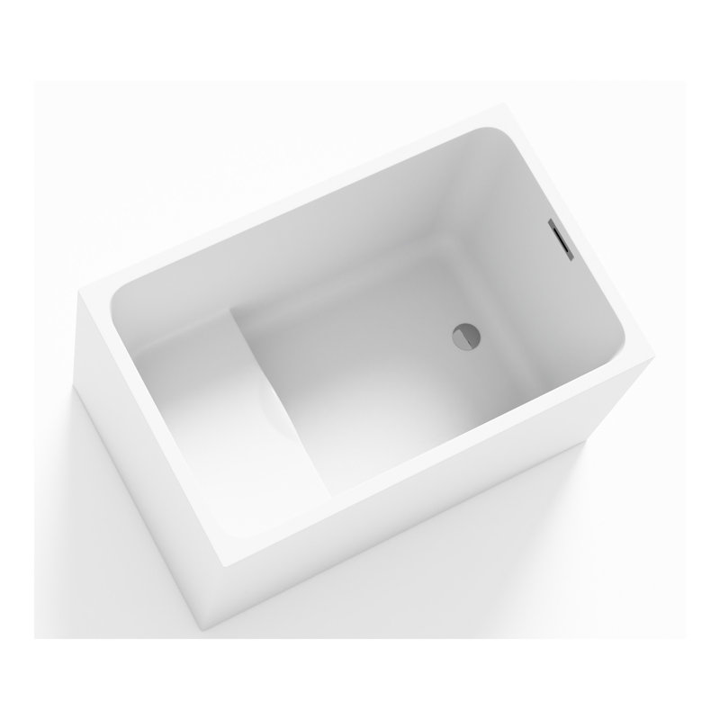Baignoire autoportante en acrylique avec siège: forme rectangulaire spacieuse, finition blanc brillant, trop-plein chromé