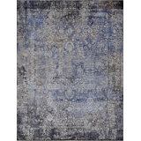 Fine Pure Silk hand-knotted Silk Gray/Blue Area Rug