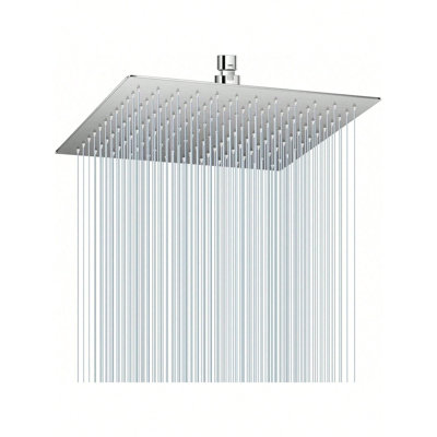 Pommeau de douche carré de 40 cm (16 po) effet pluie et cascade, en acier inoxydable haute pression, ultramince (1,5 mm/16 po), couverture complète du corps, buses en silicone, finition brossée anti-traces de doigts