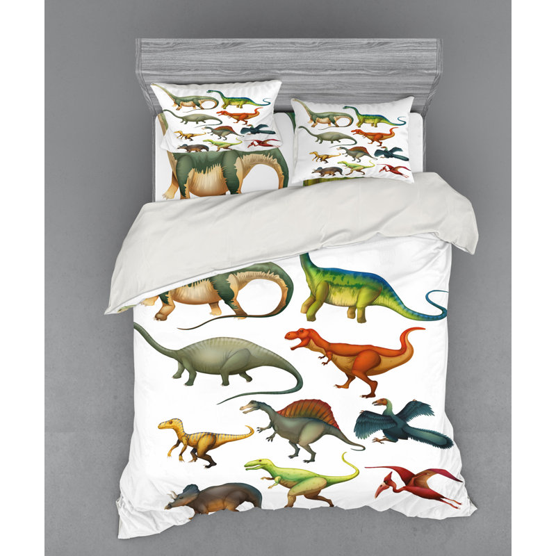 Dinosaur Quilt Set, Queen Duvet Cover + 3 Additional Pieces