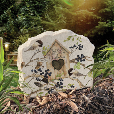 Personalized Chickadee Garden Stone for 3 Names – Custom Family Bird Garden Décor – Nestled In Love Outdoor Gift