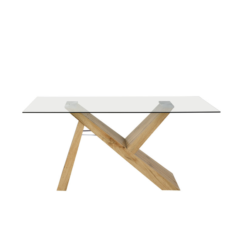 Kreider Glass Top Dining Table, Oak/Transparent