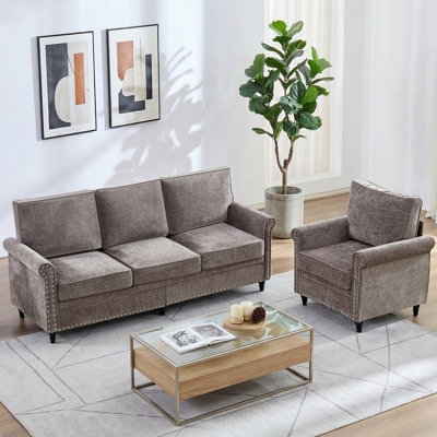 Ensemble de canapé chenille 2 pièces Mid-Century moderne, gris clair