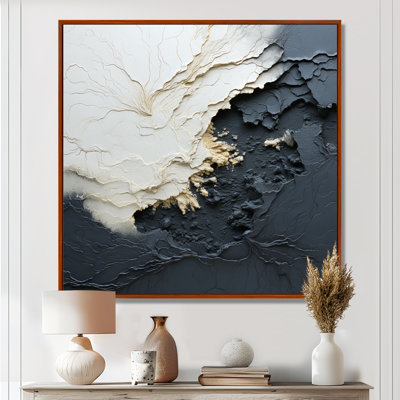 Minimalisme bleu foncé et peinture blanche vague III - art mural côtier