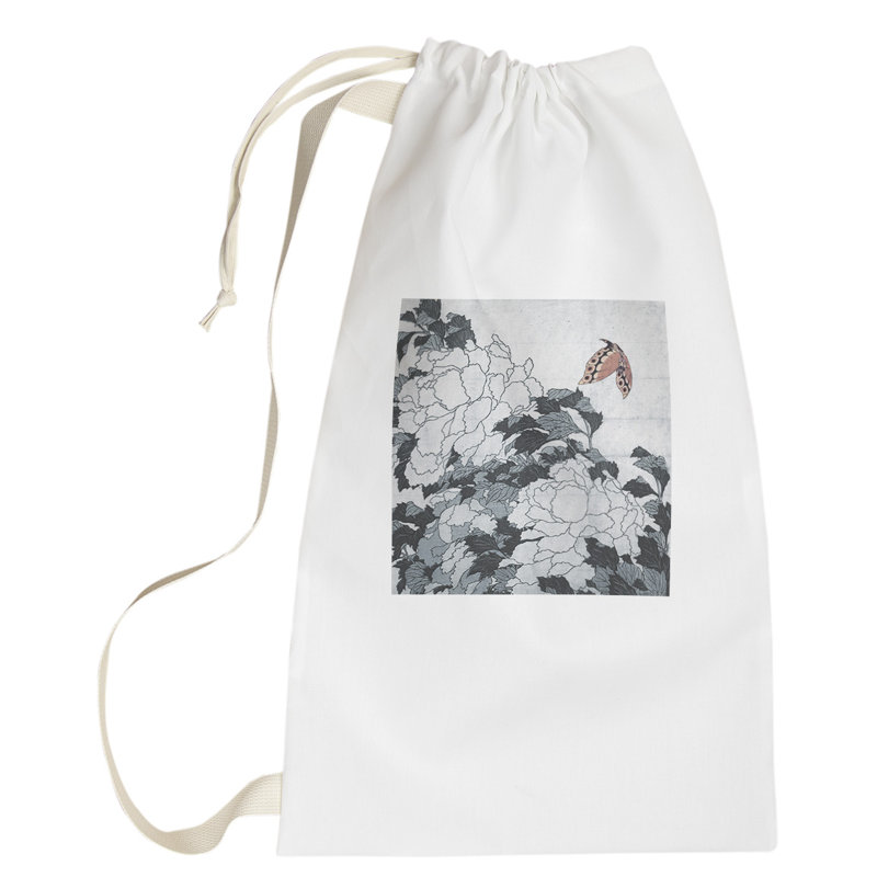 Sac à linge pivoines avec papillon, Grand (H 76,5 po x l 29,5 po x 1,5 po), Gris
