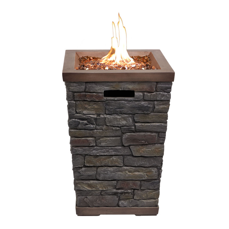 29"H Stone Look Column Gas Fire Pit with 32K BTU & Adjustable Flame