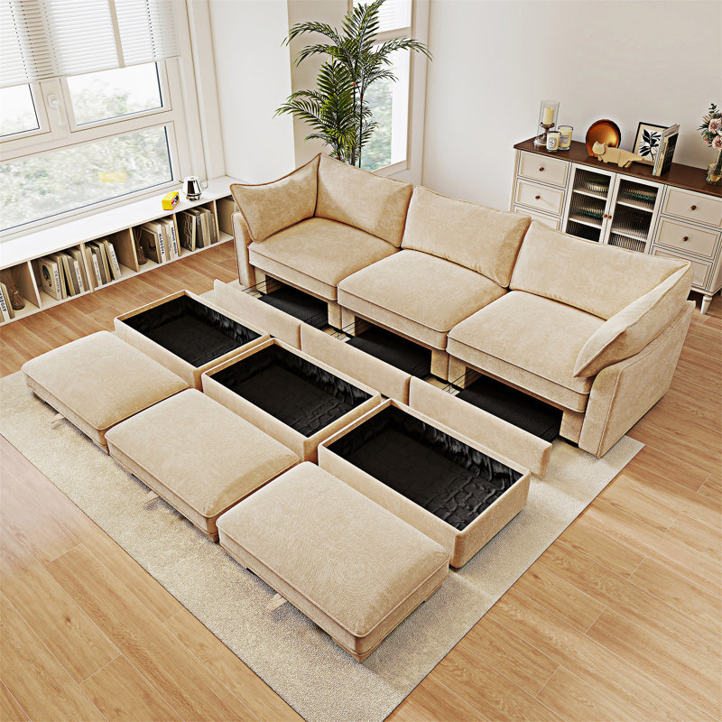 Canapé modulaire modulaire avec rangement et repose-pieds