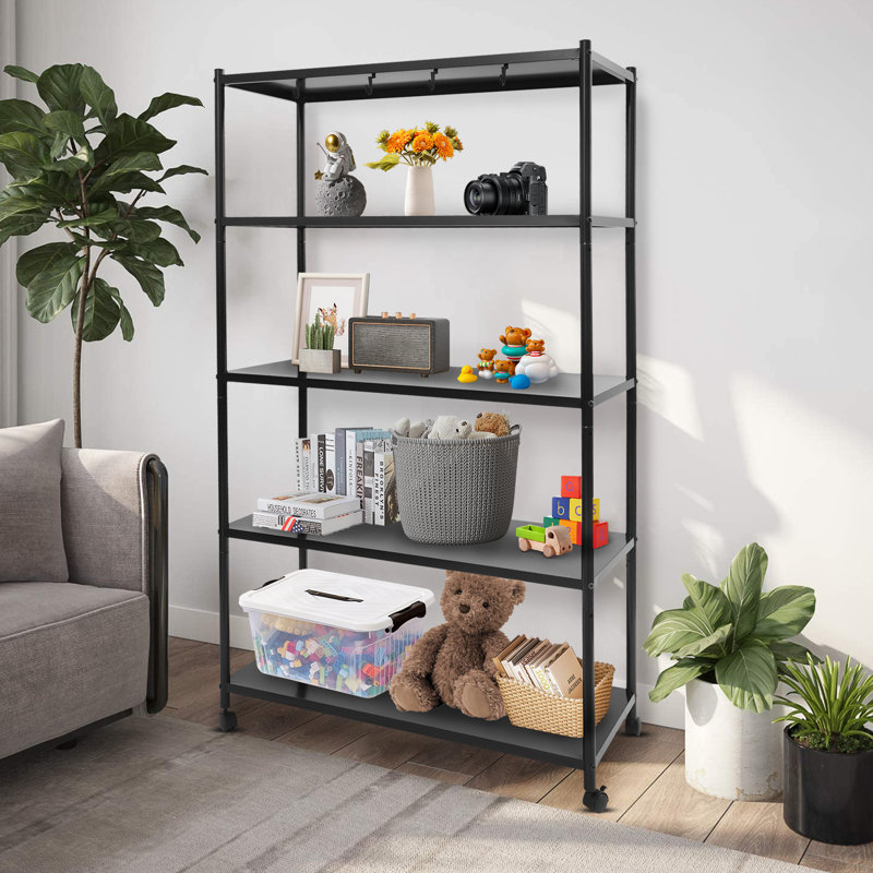 Étagère de rangement à 5 niveaux à hauteur réglable avec roulettes