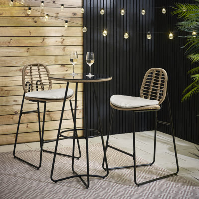 Alpizar Natural Rattan Garden Bar Chair and Table Set for Modern Boho Patio
