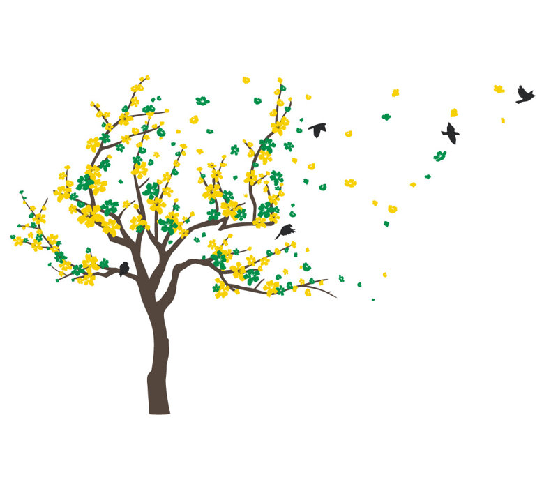 Adhésif décoratif cerisier japonais, H 60 po x l 90 po x P 0,01 po, Vert / Jaune
