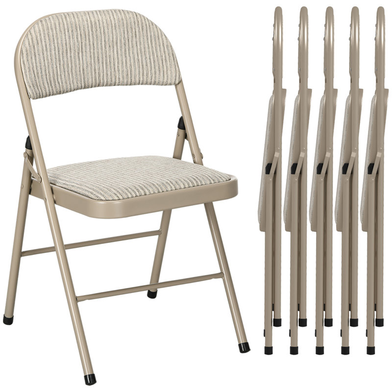 Chaises pliantes en métal avec coussin en lin beige