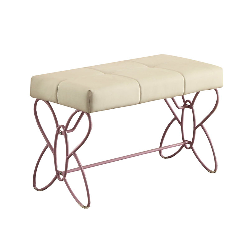 Banc avec support en métal mauve - siège en similicuir blanc, motif de papillon pour différentes pièces, base de coussin, motif, espaces