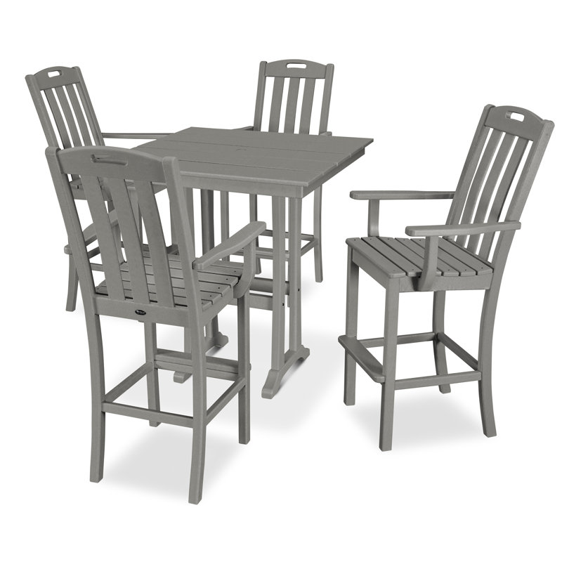 TREX Outdoors Yacht Club 5-Piece Farmhouse Trestle Arm Chair Bar Set, Stepping Stone
