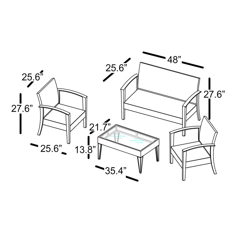 Siratro 4 - Person Patio Conversation Set with Cushions, Gray, Black