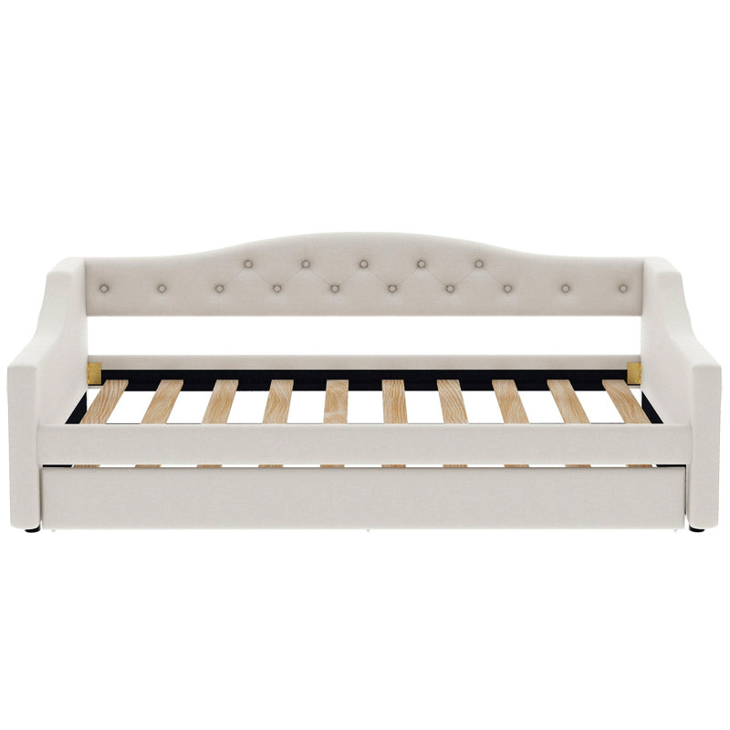 Lit de jour rembourré simple TG avec ceinture et lit gigogne, Beige
